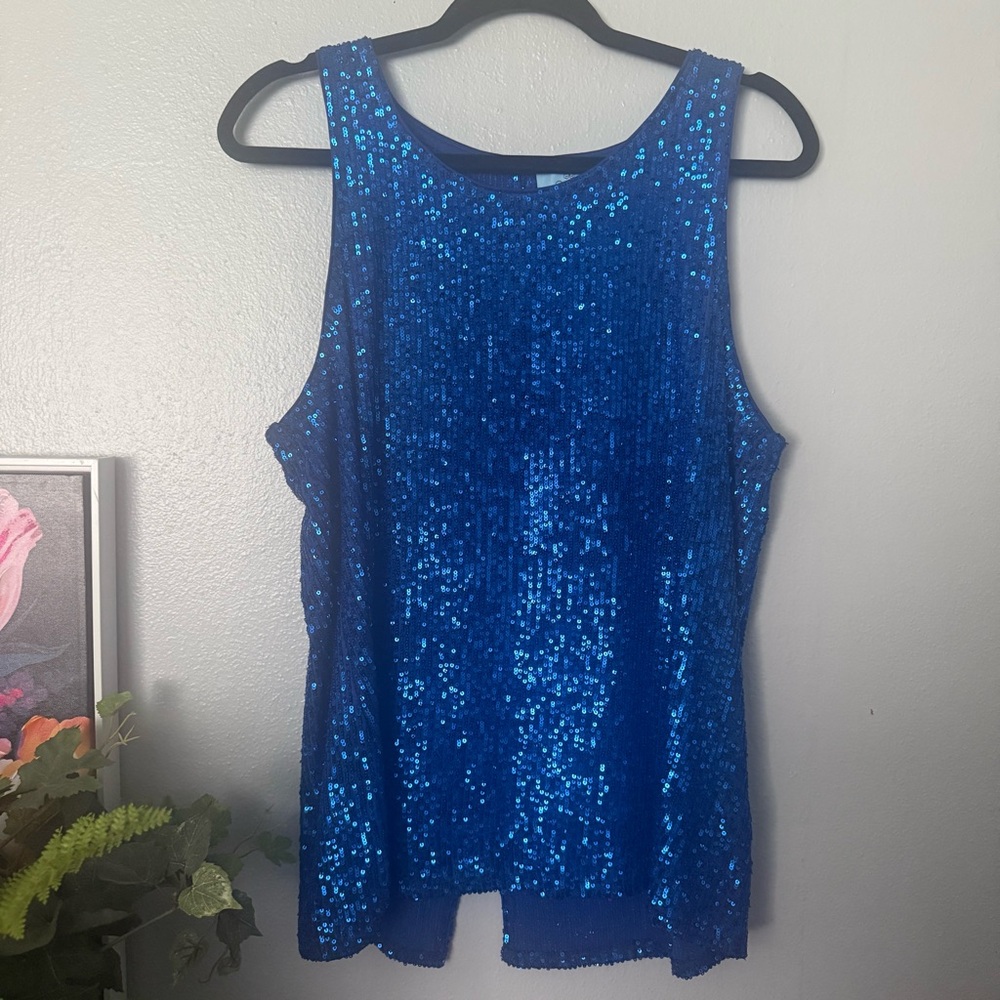 CeCe Vibrant Blue Sequin Tank Top